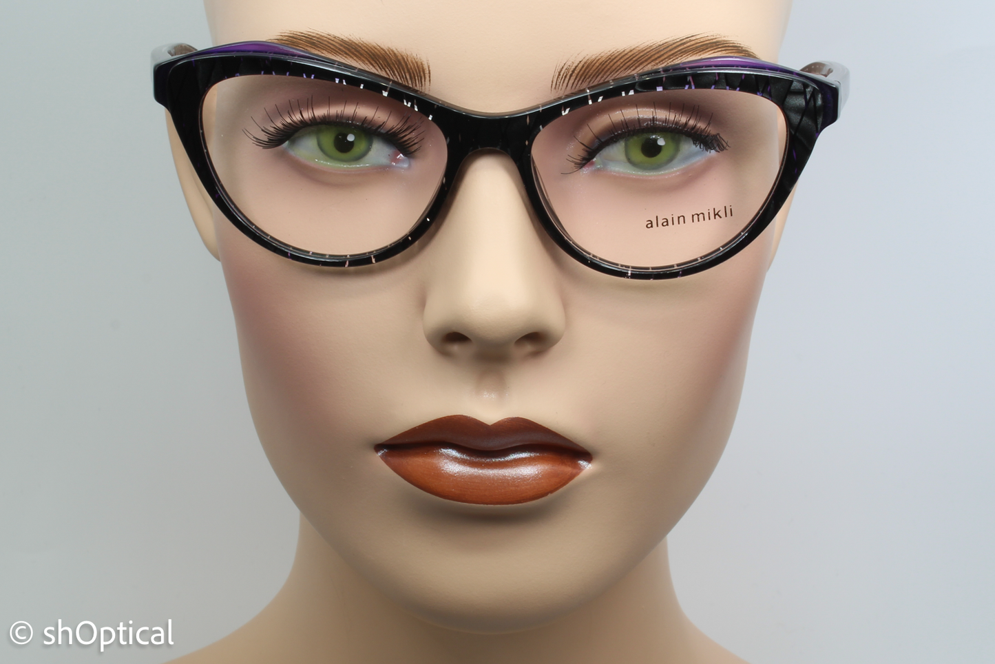 Alain Mikli A03061 Female Cat Eye Glasses Frame Black with Purple 54mm