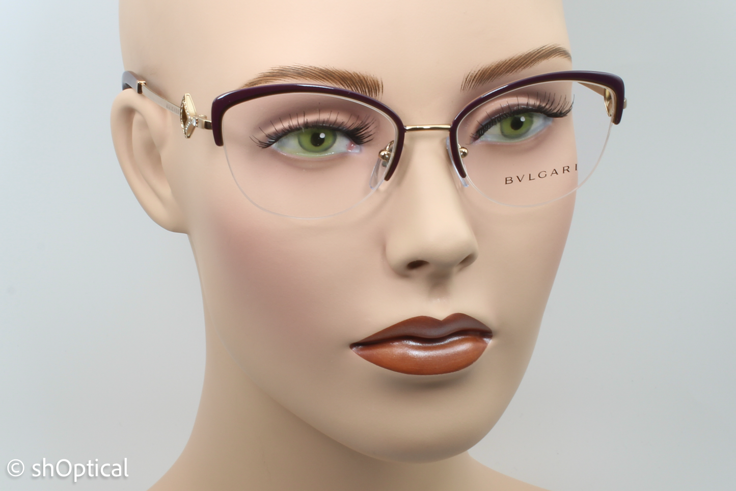 Bvlgari 2198-B Female Cat Eye Glasses Frame Plum/Pink Gold 53mm