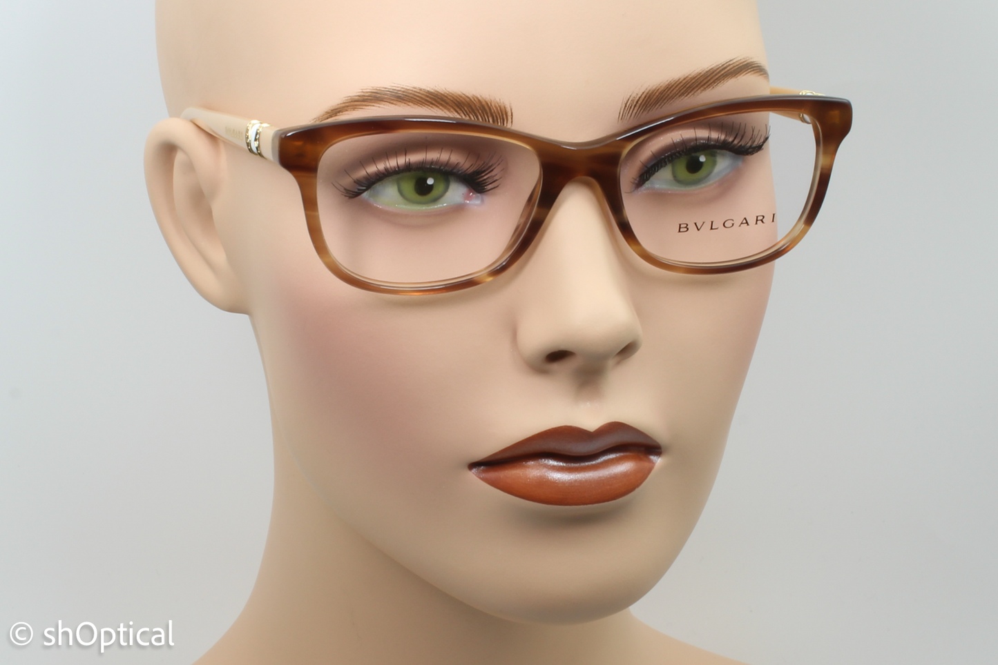 Bvlgari 4133-B Female Square Glasses Frame Striped Brown 52mm