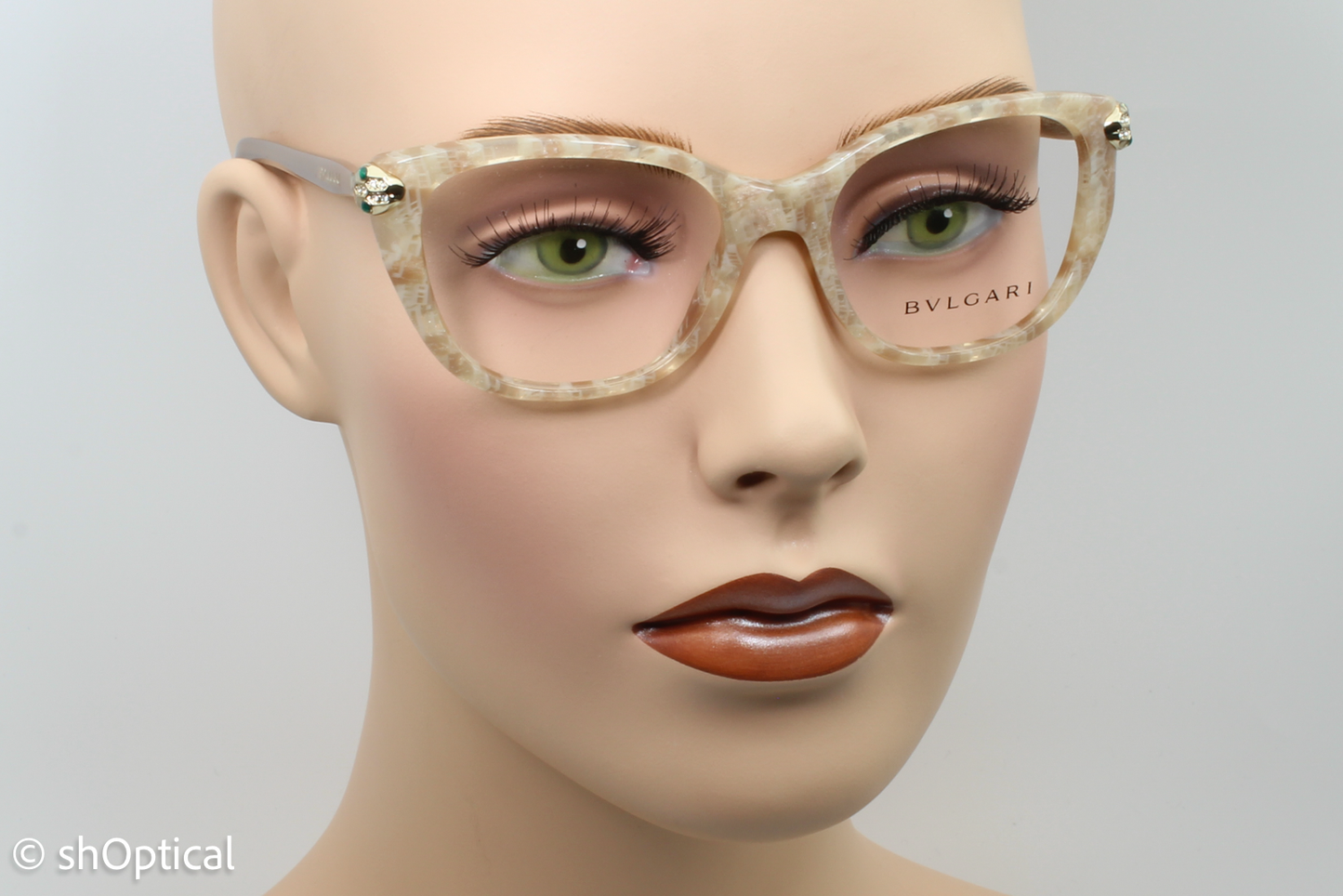 Bvlgari 4140-B Female Square Glasses Frame Beige Mamba 52mm