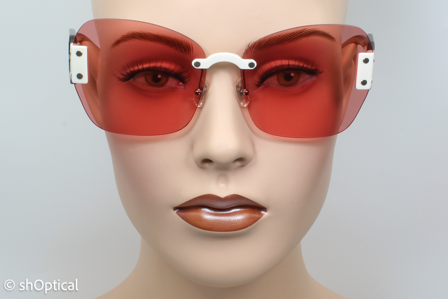 Miu Miu SMU08S VIU-1D0 Womens Rimless Sunglasses Transparent Dark Pink 63mm