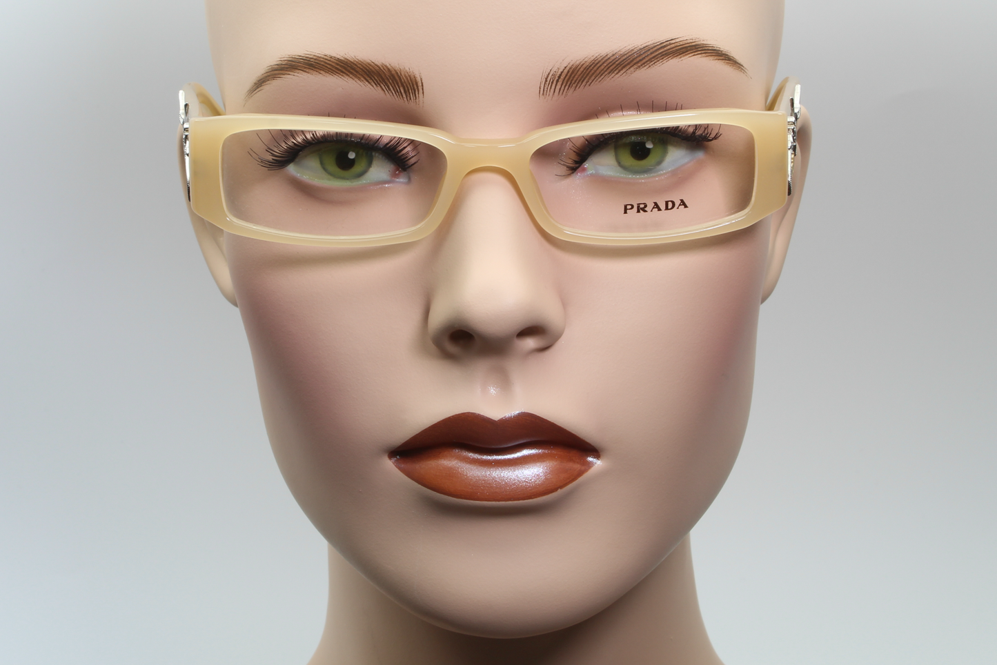 Prada VPR07I Female Rectangular Glasses Frame Silver Pearled Nude 51mm