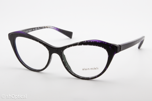 Alain Mikli A03061  Female Cat Eye Glasses Frame Black with Purple 54mm