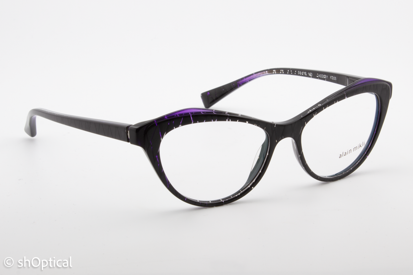 Alain Mikli A03061  Female Cat Eye Glasses Frame Black with Purple 54mm