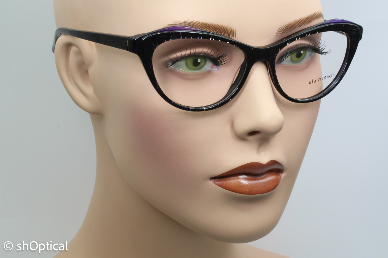 Alain Mikli A03061  Female Cat Eye Glasses Frame Black with Purple 54mm