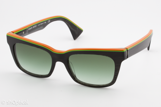 Alain Mikli A05020 D0068E Womens Full Rim Sunglasses Black with Orange & Green Trim 50mm