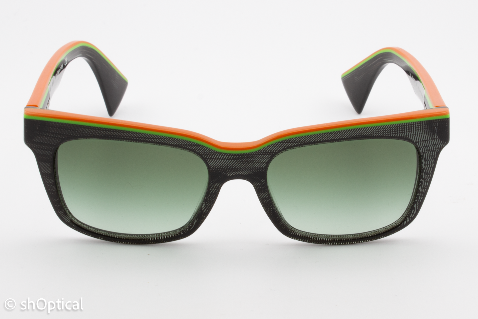Alain Mikli A05020 D0068E Womens Full Rim Sunglasses Black with Orange & Green Trim 50mm