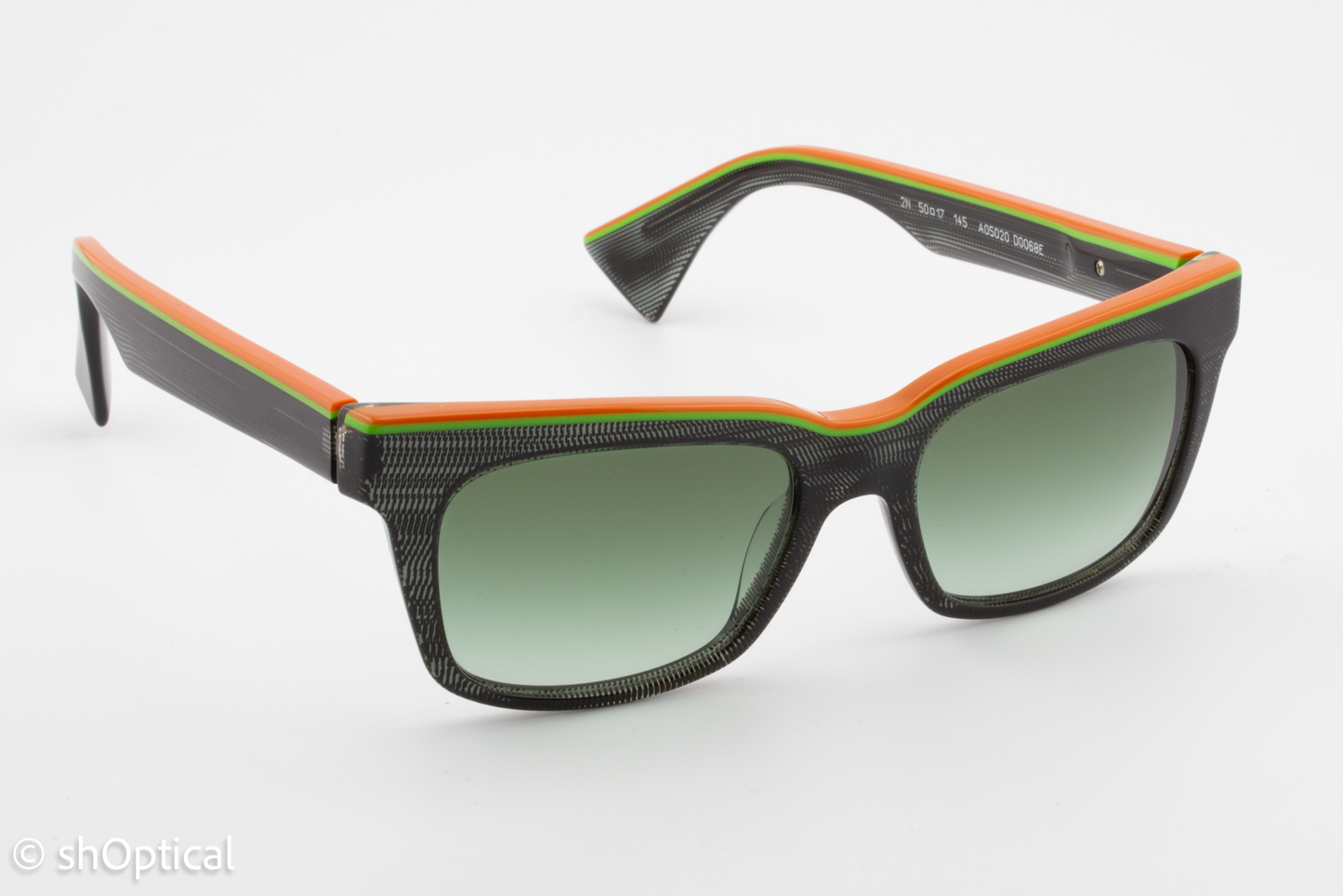 Alain Mikli A05020 D0068E Womens Full Rim Sunglasses Black with Orange & Green Trim 50mm
