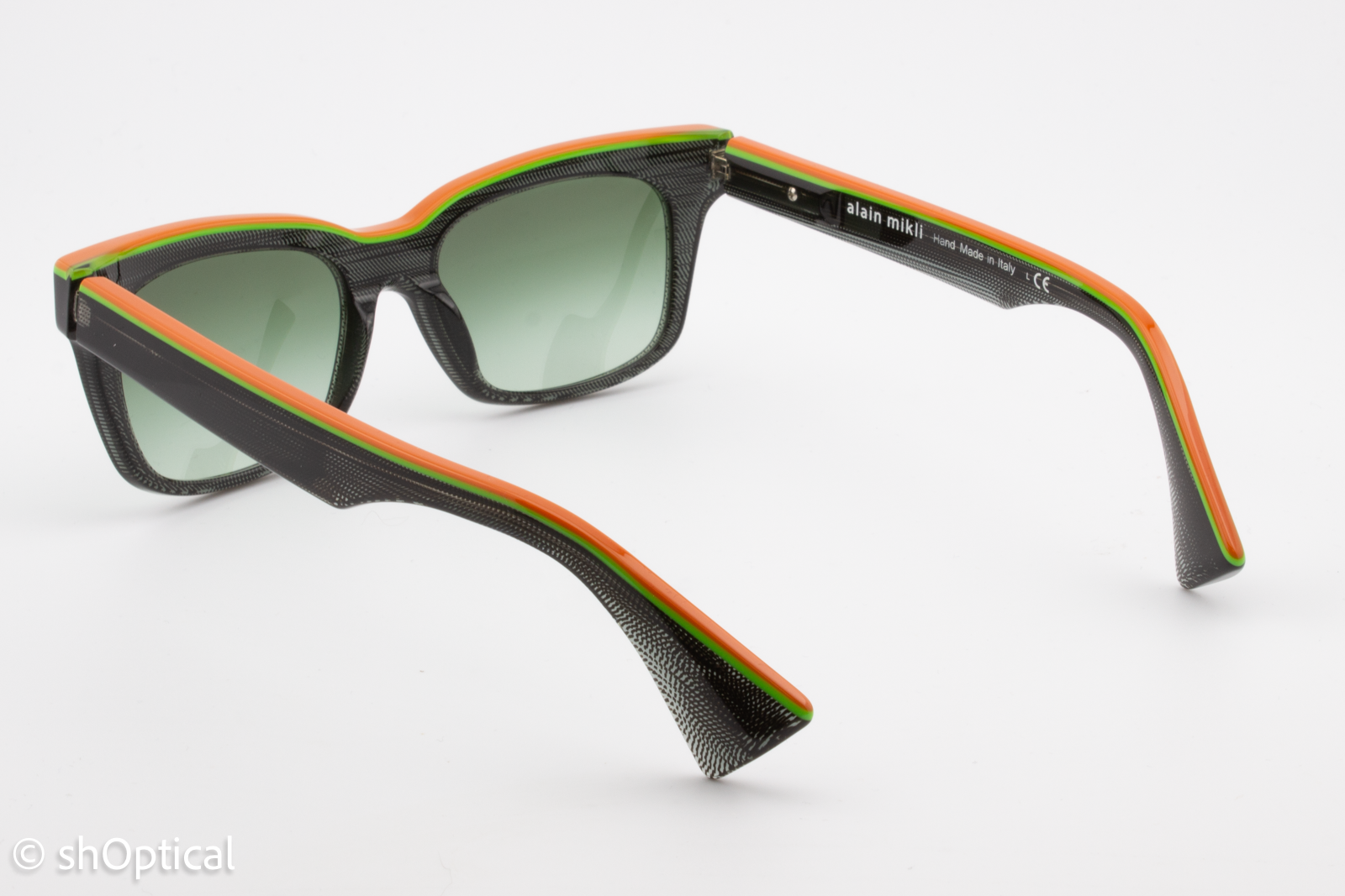 Alain Mikli A05020 D0068E Womens Full Rim Sunglasses Black with Orange & Green Trim 50mm