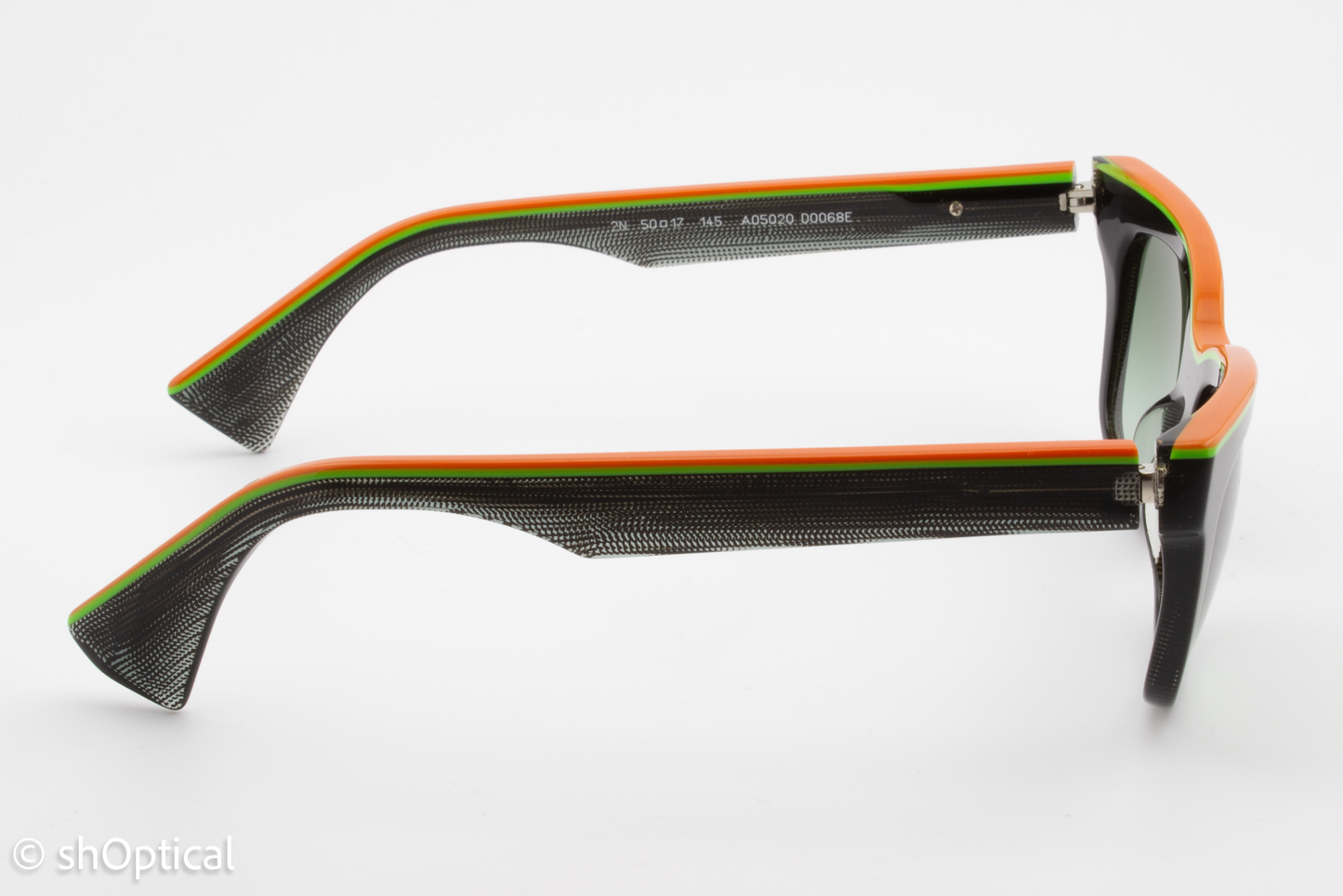 Alain Mikli A05020 D0068E Womens Full Rim Sunglasses Black with Orange & Green Trim 50mm