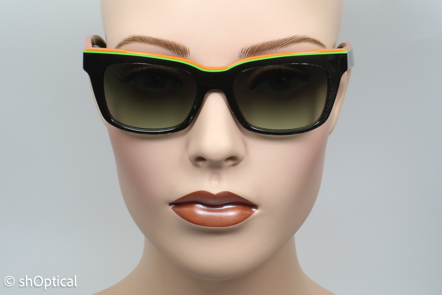 Alain Mikli A05020 D0068E Womens Full Rim Sunglasses Black with Orange & Green Trim 50mm