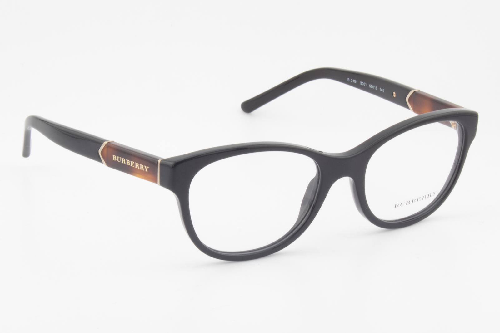 Burberry B2151  Female Rectangular Glasses Frame Black, Brown Havana 52mm