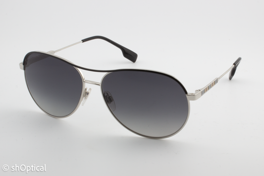 Burberry B3122 1005/T3 Unisex Full Rim Sunglasses Silver/Black 59mm