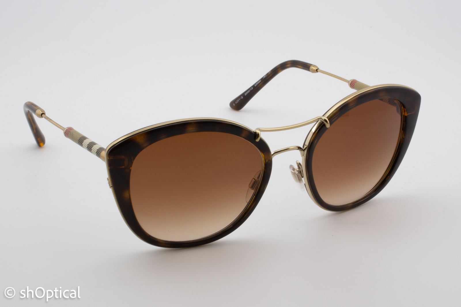 Burberry B4251-Q 3002/13 Womens Full Rim Sunglasses Tortoiseshell, Gold & Tartan 53mm