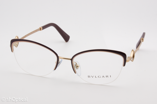 Bvlgari 2198-B  Female Cat Eye Glasses Frame Plum/Pink Gold 53mm