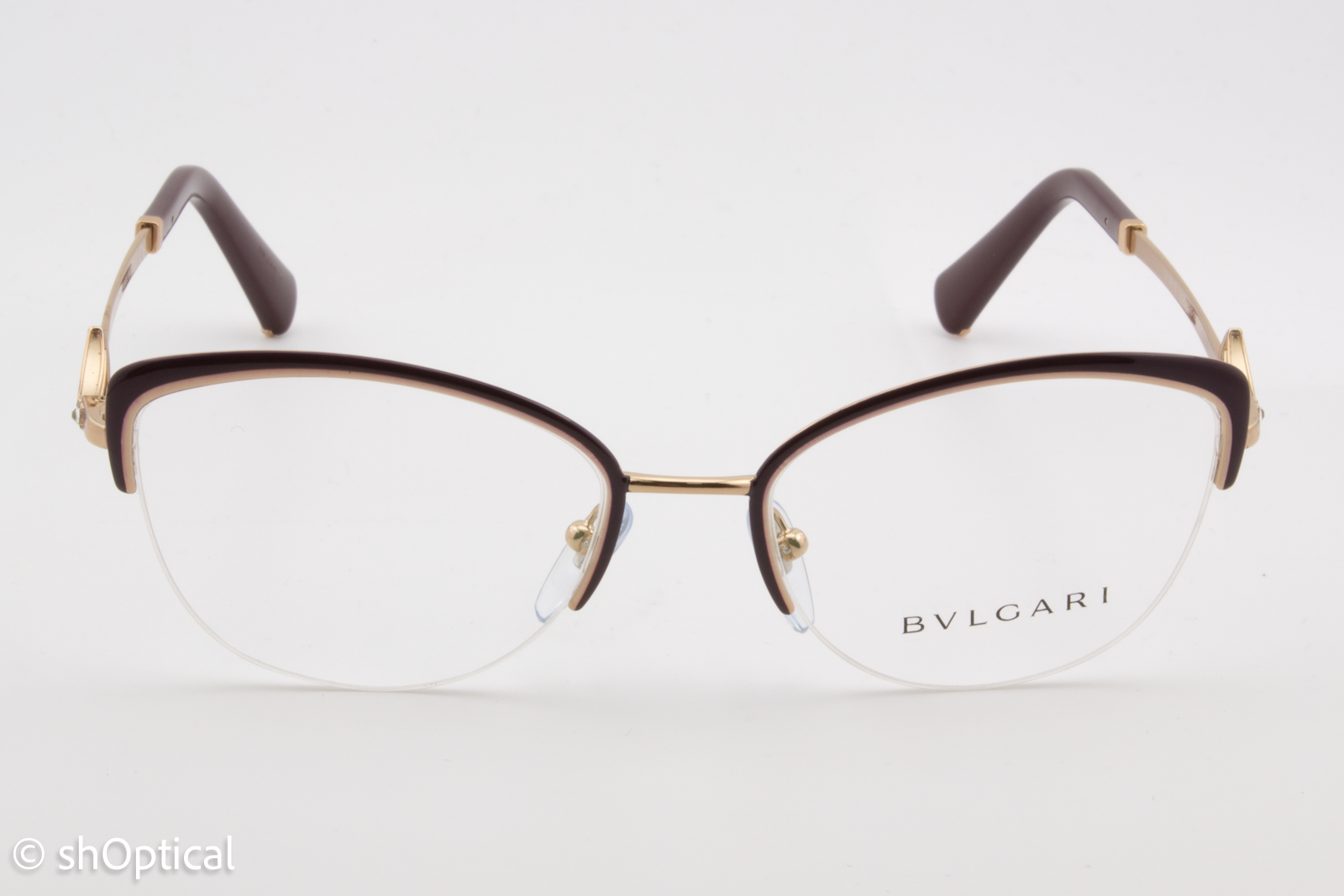 Bvlgari 2198-B  Female Cat Eye Glasses Frame Plum/Pink Gold 53mm