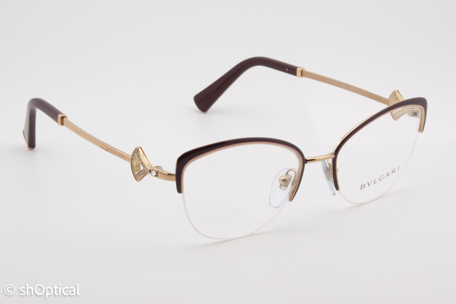 Bvlgari 2198-B  Female Cat Eye Glasses Frame Plum/Pink Gold 53mm