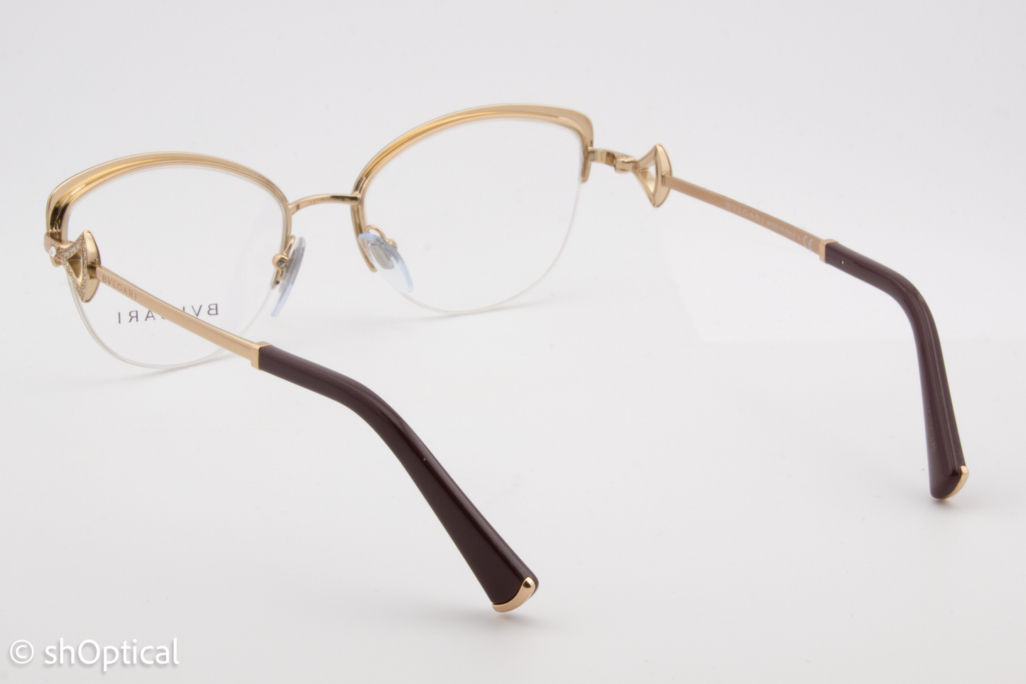 Bvlgari 2198-B  Female Cat Eye Glasses Frame Plum/Pink Gold 53mm