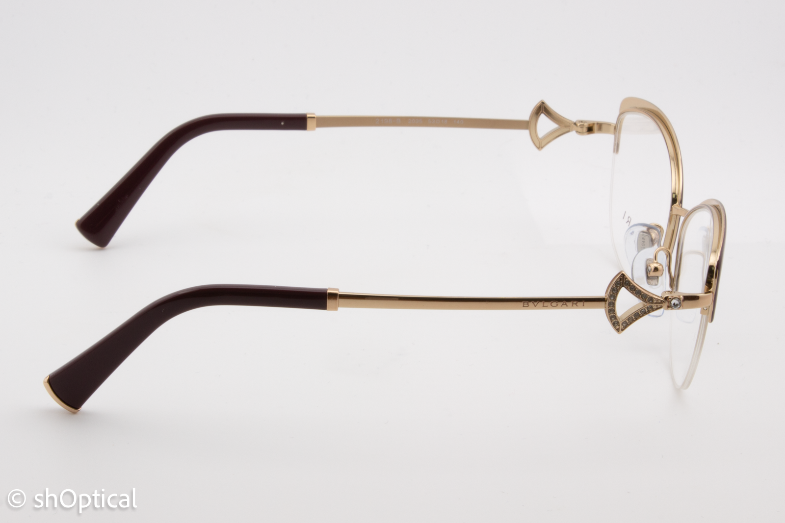 Bvlgari 2198-B  Female Cat Eye Glasses Frame Plum/Pink Gold 53mm