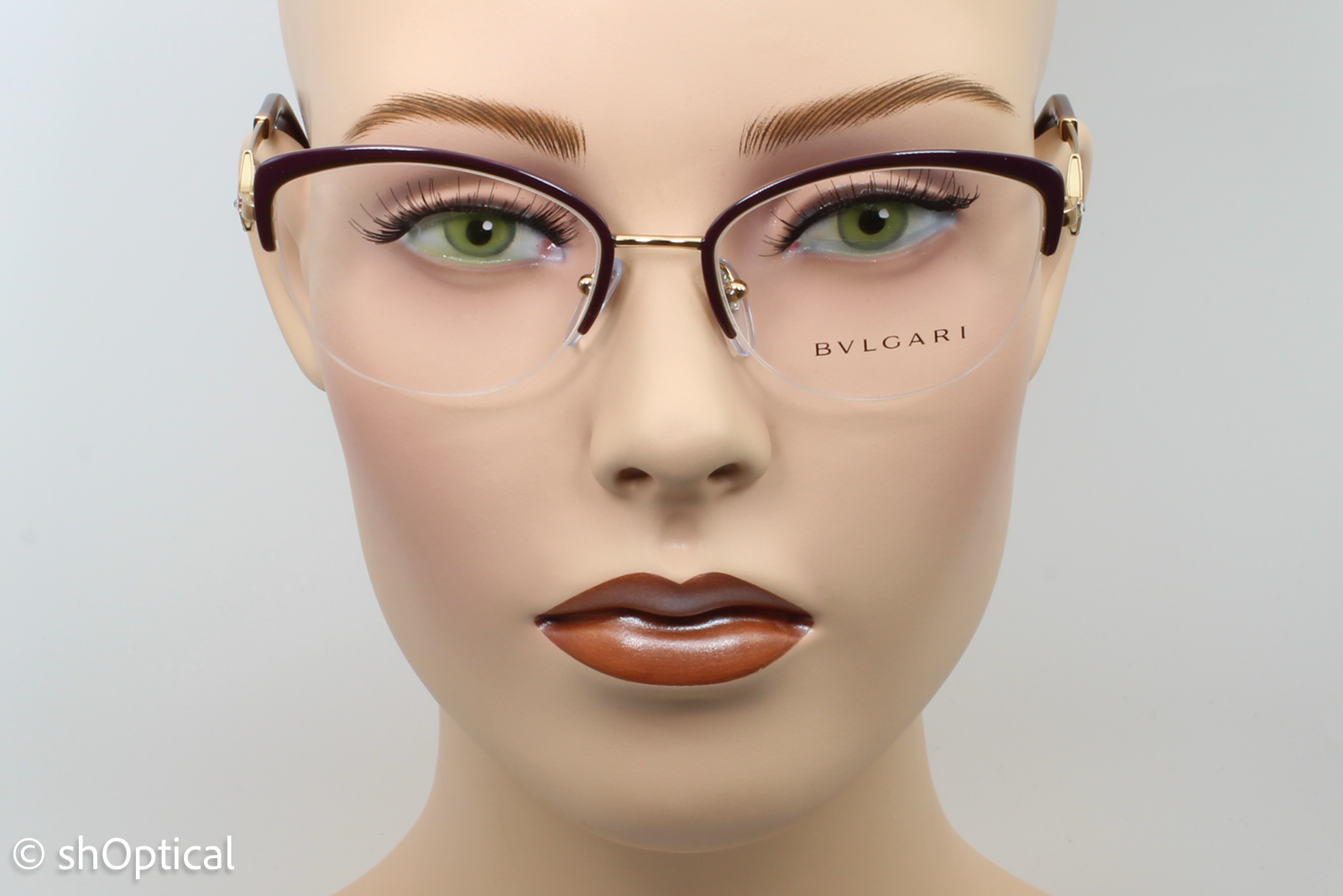 Bvlgari 2198-B  Female Cat Eye Glasses Frame Plum/Pink Gold 53mm