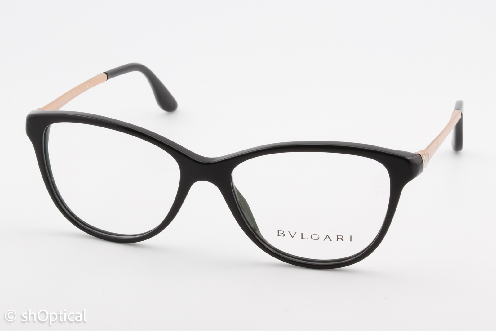 Bvlgari 4108-B  Female Cat Eye Glasses Frame Black/Gold 53mm