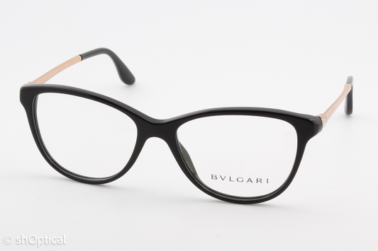 Bvlgari 4108-B  Female Cat Eye Glasses Frame Black/Gold 53mm