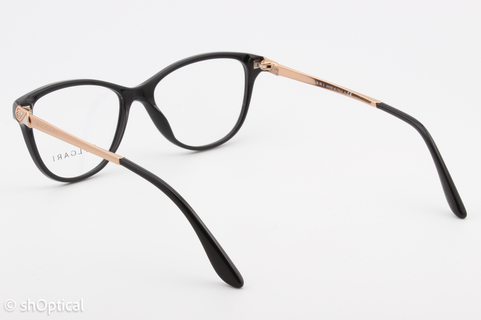 Bvlgari 4108-B  Female Cat Eye Glasses Frame Black/Gold 53mm