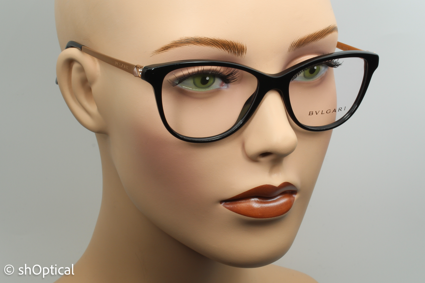 Bvlgari 4108-B  Female Cat Eye Glasses Frame Black/Gold 53mm