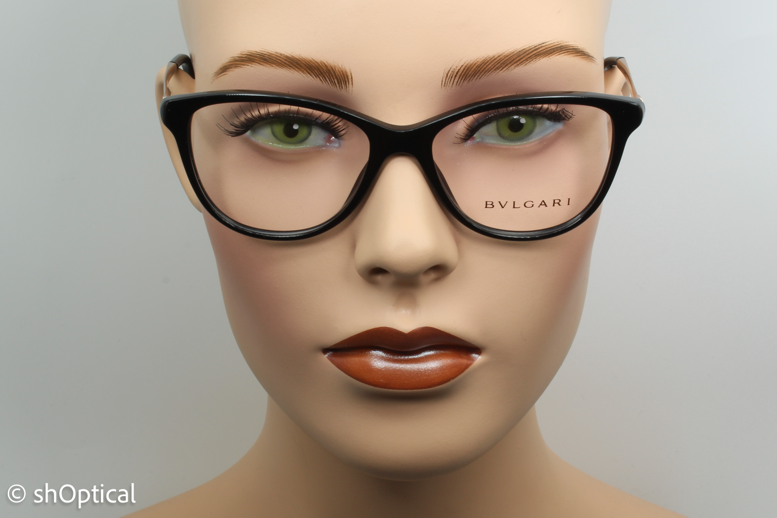 Bvlgari 4108-B  Female Cat Eye Glasses Frame Black/Gold 53mm