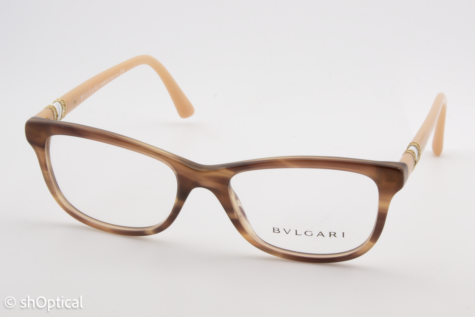 Bvlgari 4133-B  Female Square Glasses Frame Striped Brown 52mm