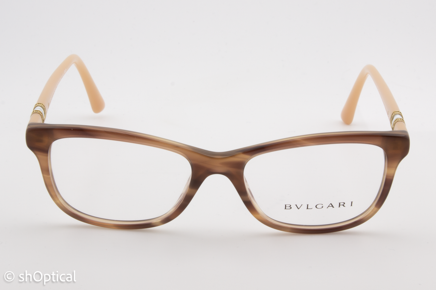 Bvlgari 4133-B  Female Square Glasses Frame Striped Brown 52mm