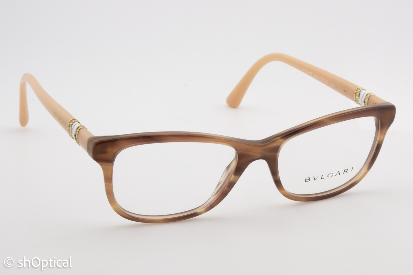 Bvlgari 4133-B  Female Square Glasses Frame Striped Brown 52mm