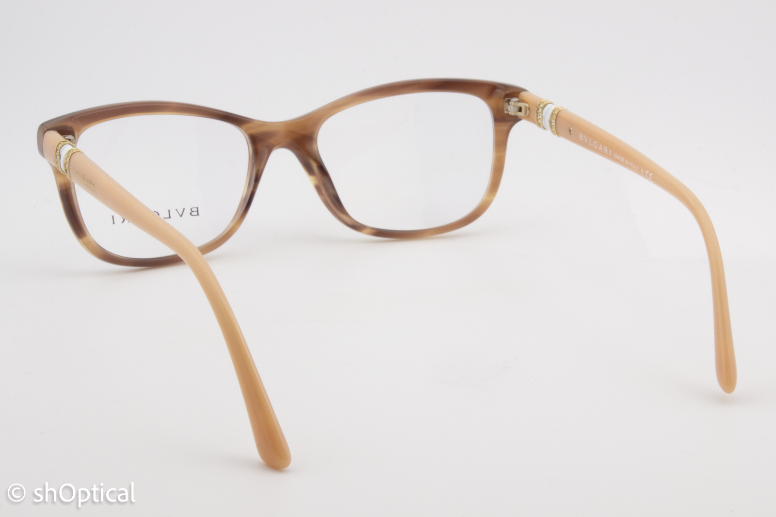 Bvlgari 4133-B  Female Square Glasses Frame Striped Brown 52mm