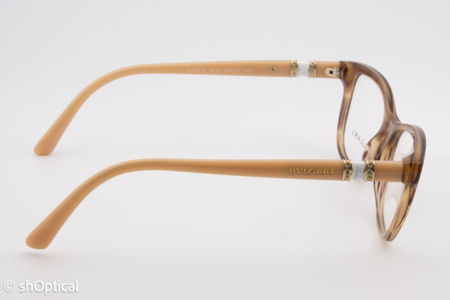 Bvlgari 4133-B  Female Square Glasses Frame Striped Brown 52mm