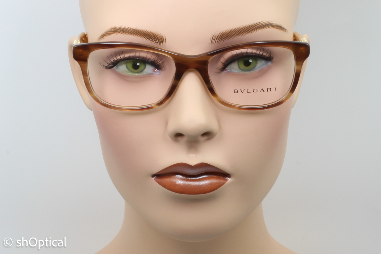 Bvlgari 4133-B  Female Square Glasses Frame Striped Brown 52mm