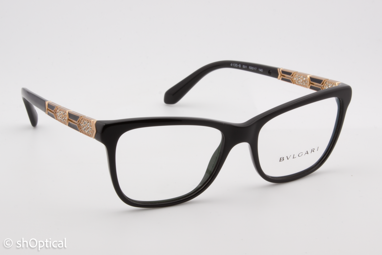 Bvlgari 4135-B  Female Square Glasses Frame Black 53mm