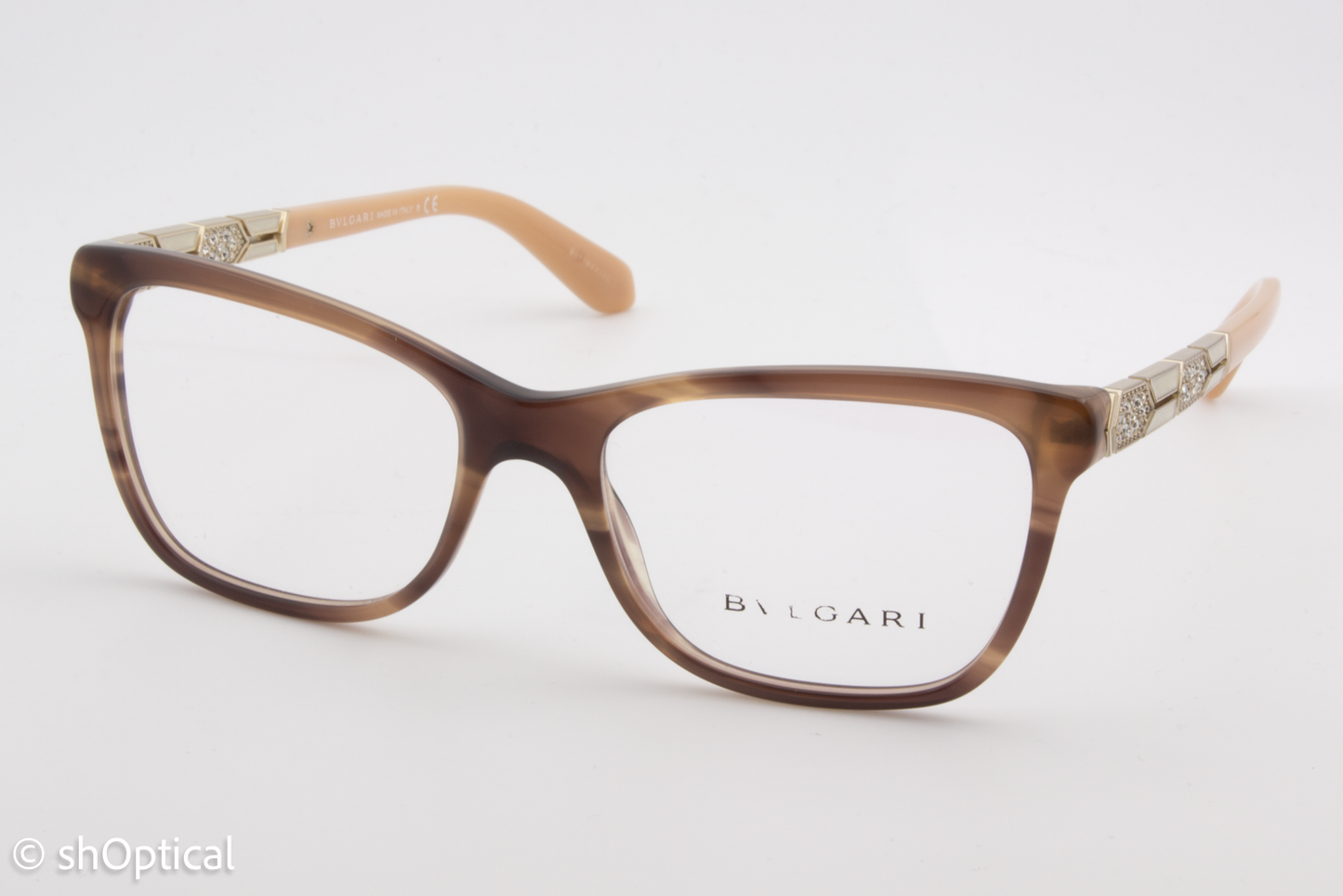 Bvlgari 4135-B  Female Square Glasses Frame Striped Brown 53mm