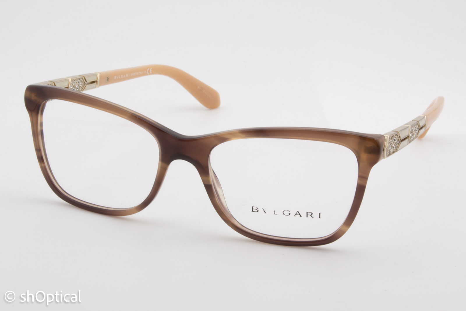 Bvlgari 4135-B  Female Square Glasses Frame Striped Brown 53mm