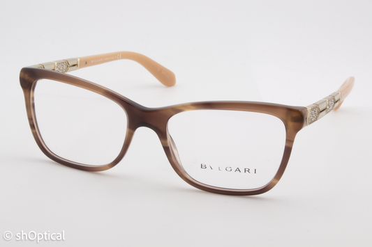 Bvlgari 4135-B  Female Square Glasses Frame Striped Brown 53mm