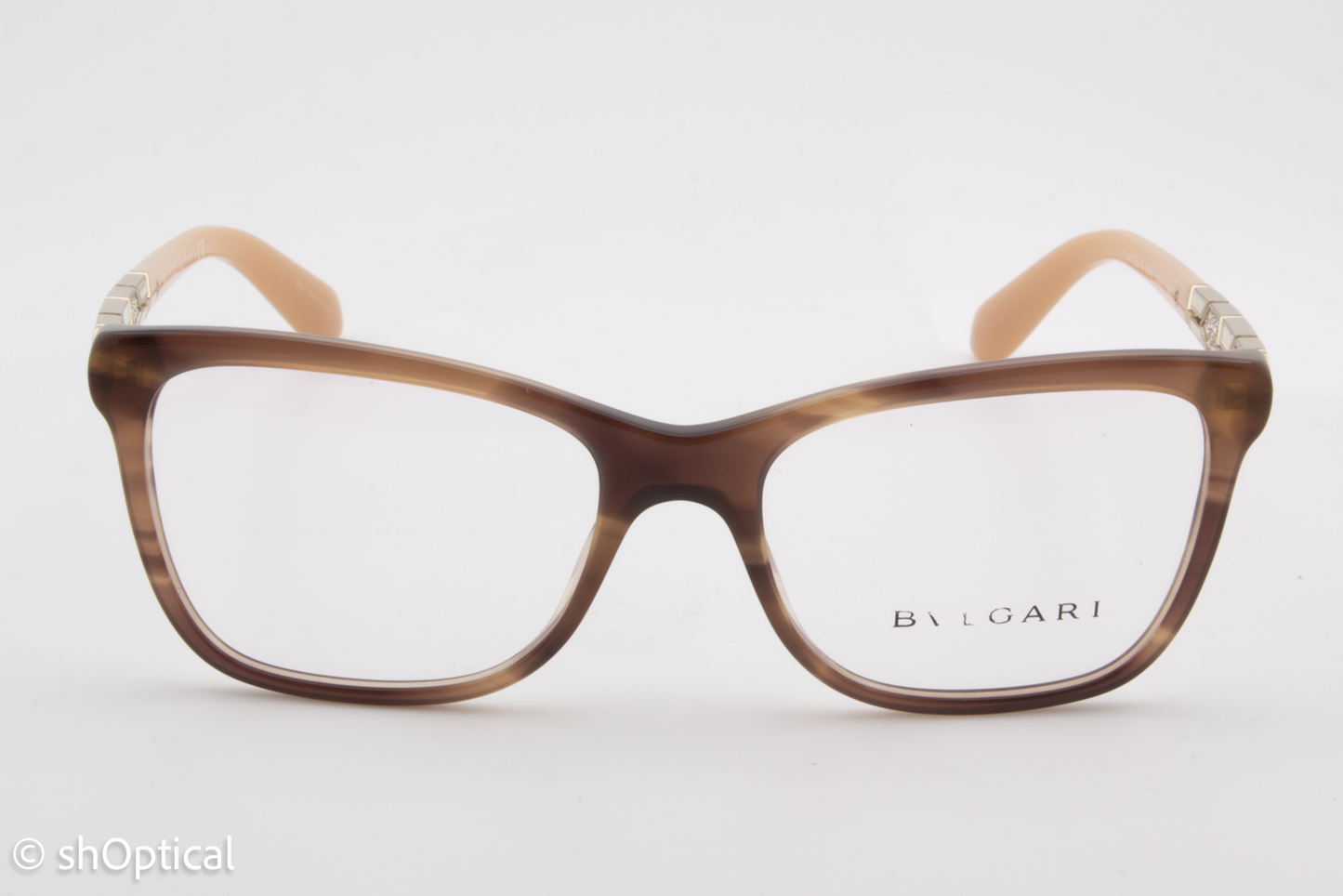 Bvlgari 4135-B  Female Square Glasses Frame Striped Brown 53mm