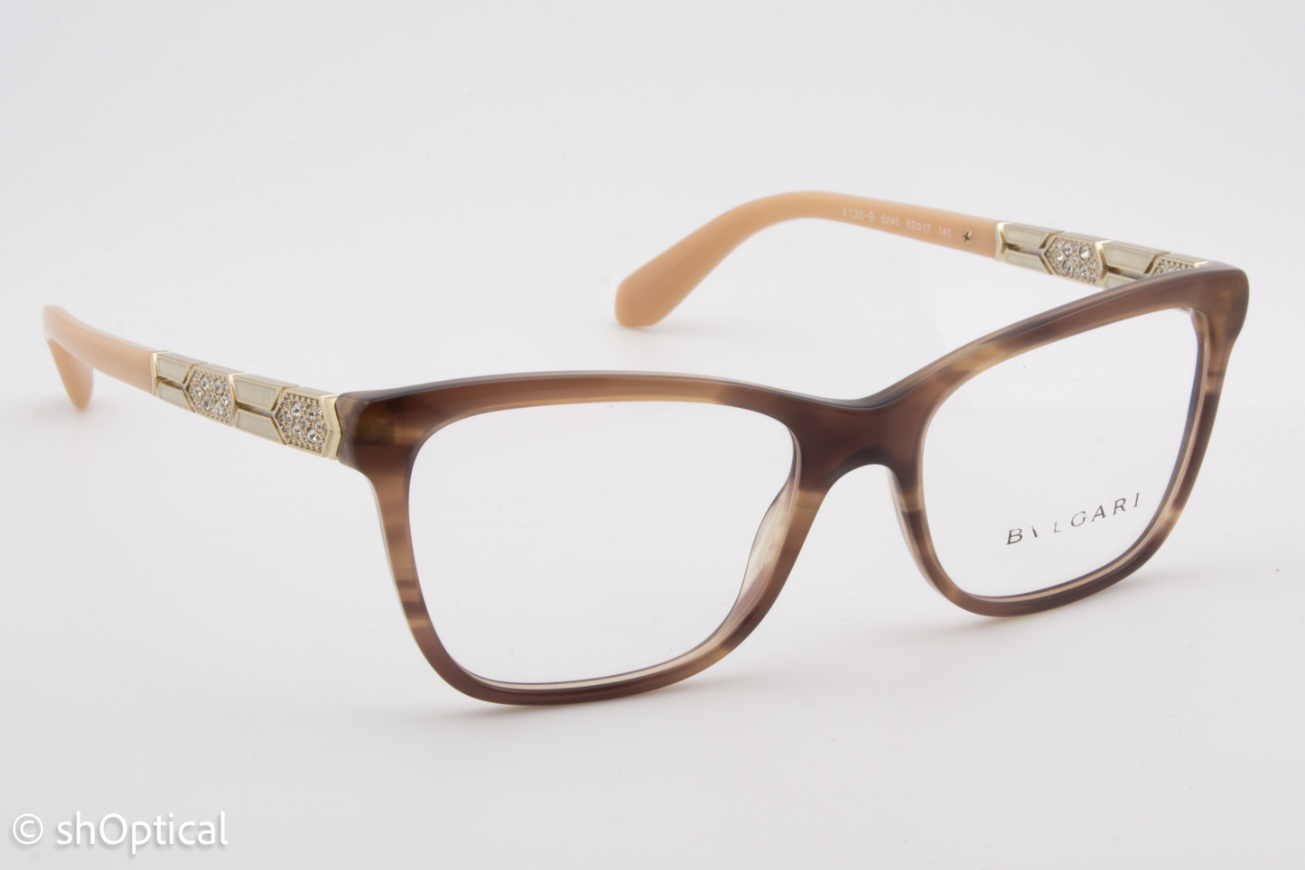 Bvlgari 4135-B  Female Square Glasses Frame Striped Brown 53mm