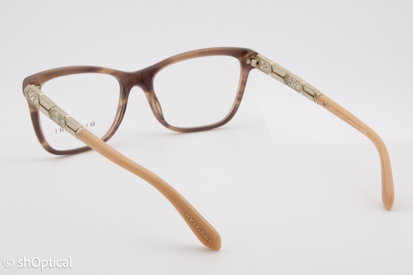 Bvlgari 4135-B  Female Square Glasses Frame Striped Brown 53mm