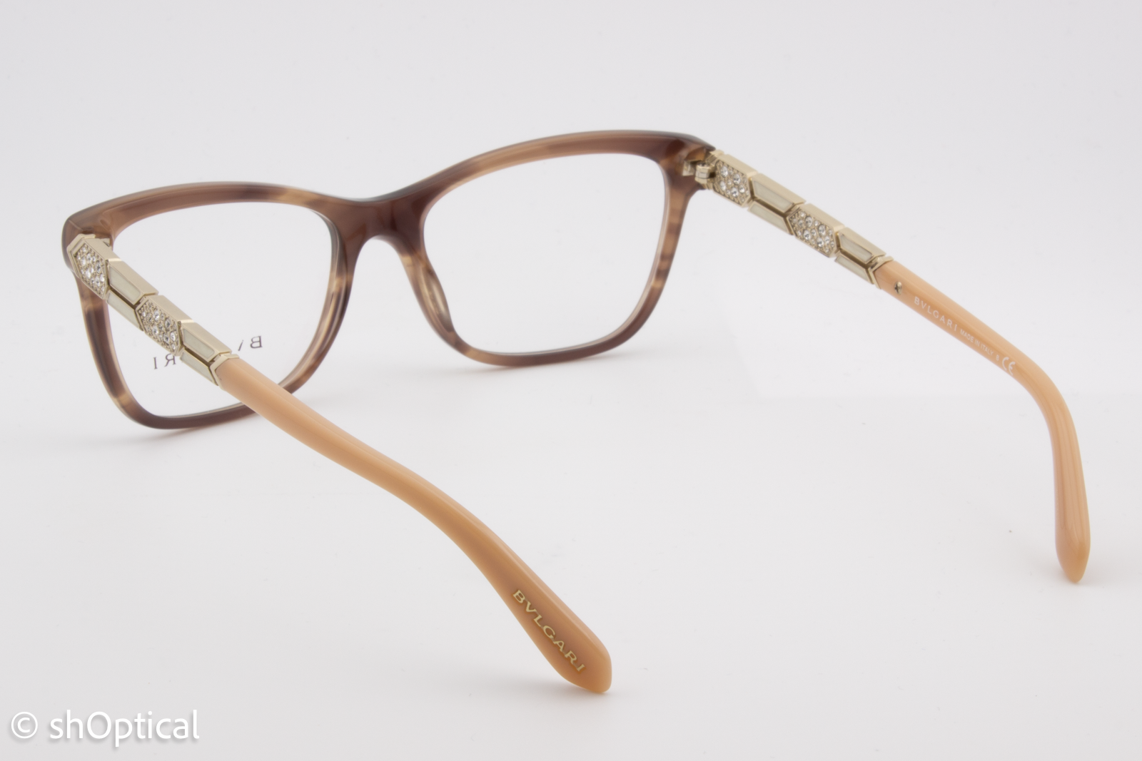 Bvlgari 4135-B  Female Square Glasses Frame Striped Brown 53mm