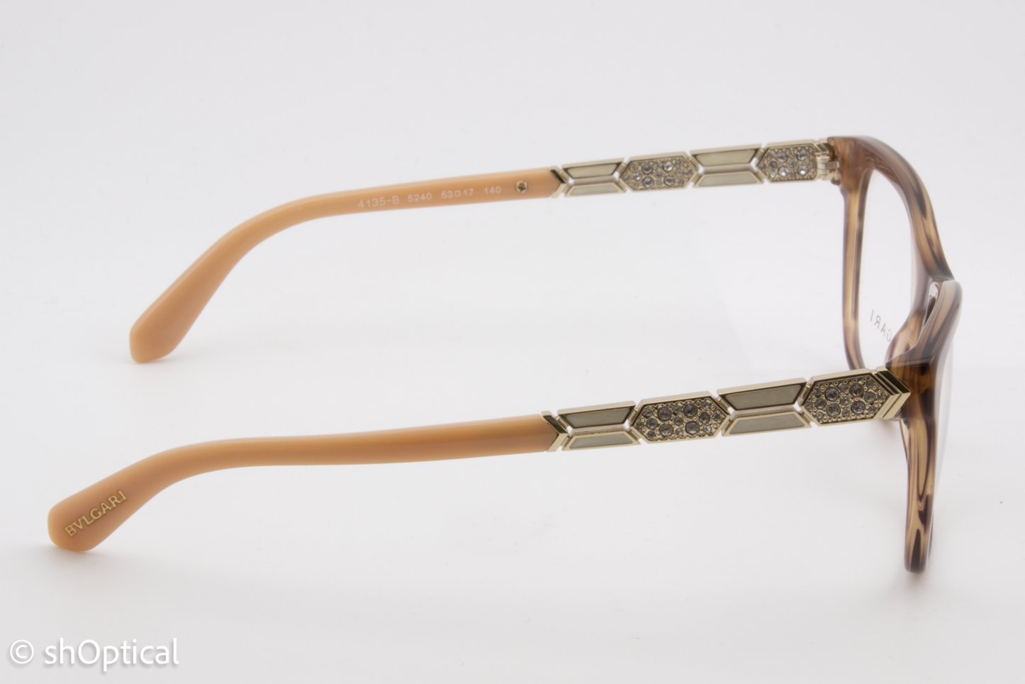 Bvlgari 4135-B  Female Square Glasses Frame Striped Brown 53mm