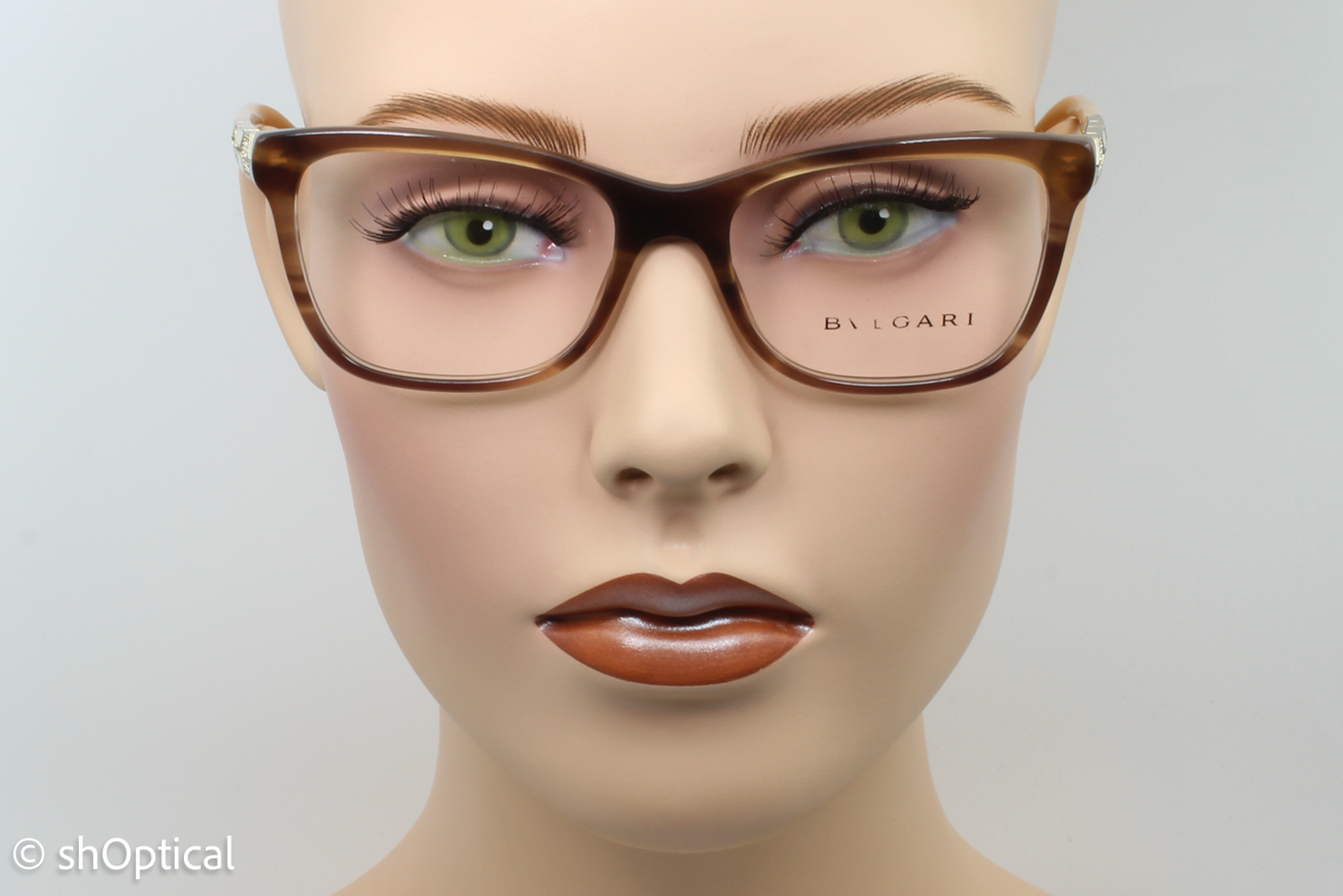 Bvlgari 4135-B  Female Square Glasses Frame Striped Brown 53mm