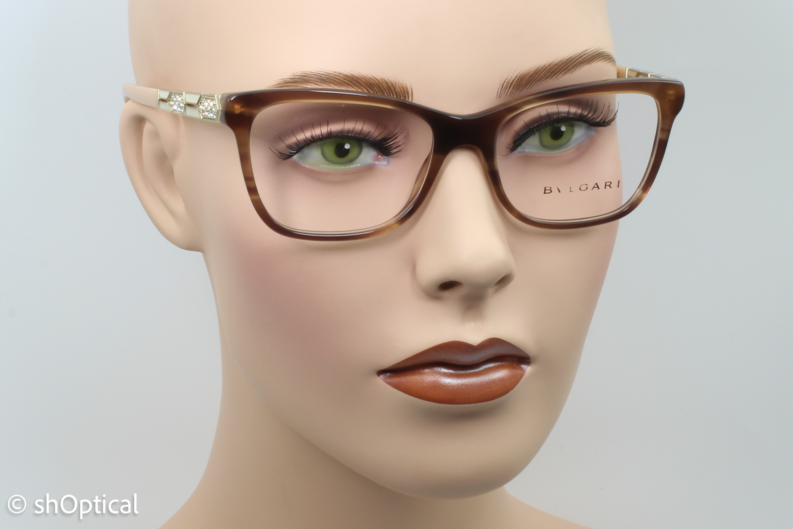 Bvlgari 4135-B  Female Square Glasses Frame Striped Brown 53mm