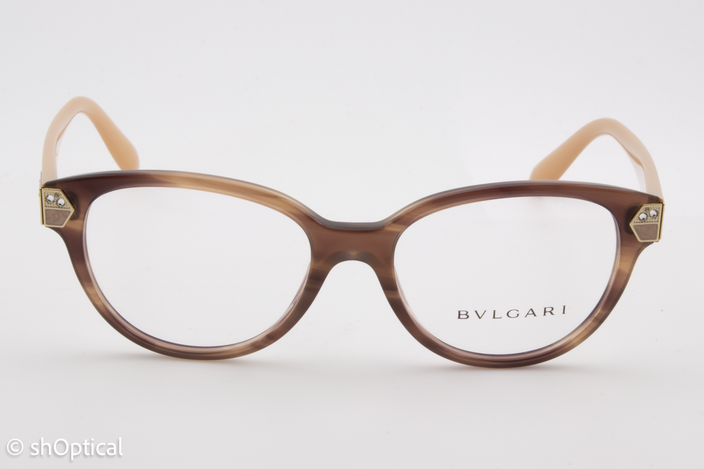 Bvlgari 4136-B  Female Cat Eye Glasses Frame Striped Brown 52mm