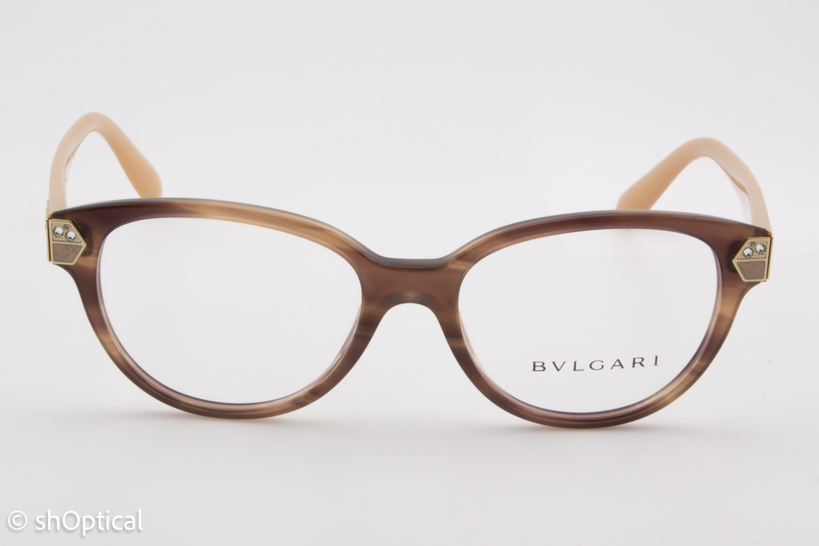 Bvlgari 4136-B  Female Cat Eye Glasses Frame Striped Brown 52mm