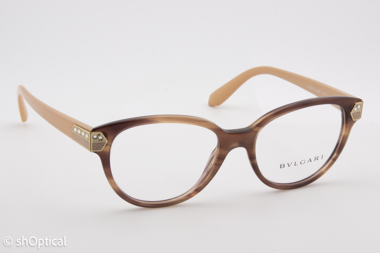 Bvlgari 4136-B  Female Cat Eye Glasses Frame Striped Brown 52mm