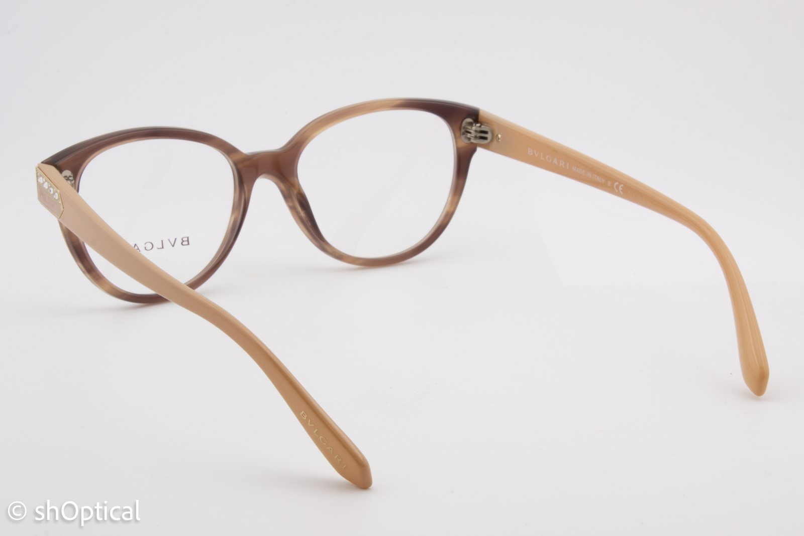 Bvlgari 4136-B  Female Cat Eye Glasses Frame Striped Brown 52mm